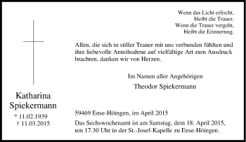 Traueranzeige von Katharina Spiekermann von Tageszeitung