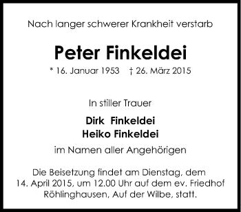 Traueranzeige von Peter Finkeldei von Tageszeitung