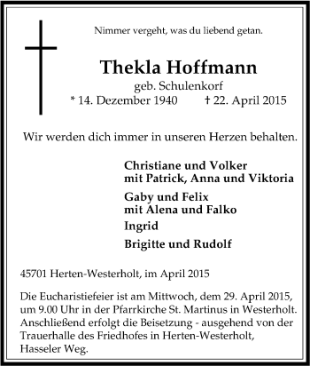 Traueranzeige von Thekla Hoffmann von Tageszeitung