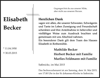 Traueranzeige von Elisabeth Becker von Tageszeitung