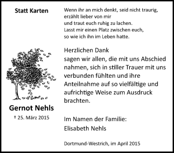 Traueranzeige von Gernot Nehls von Tageszeitung
