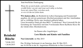 Traueranzeige von Reinhold Rüsche von Tageszeitung