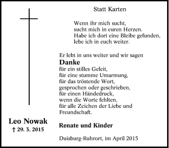 Traueranzeige von Leo Nowak von Tageszeitung