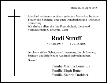 Traueranzeige von Rudi Struff von Tageszeitung