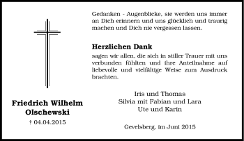 Traueranzeige von Friedrich Wilhelm Olschewski von Tageszeitung