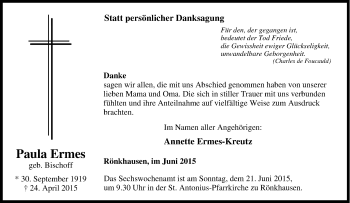 Traueranzeige von Paula Ermes von Tageszeitung