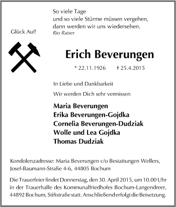 Traueranzeige von Erich Beverungen von Tageszeitung