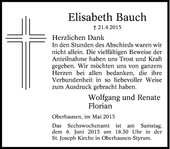 Traueranzeige von Elisabeth Bauch von Tageszeitung