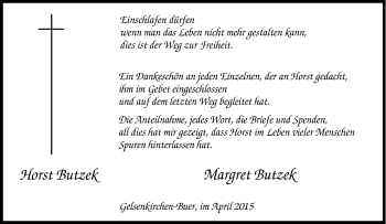 Traueranzeige von Horst Butzek von Tageszeitung
