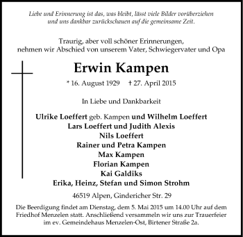 Traueranzeige von Erwin Kampen von Tageszeitung