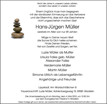 Traueranzeige von Hans-Jürgen Müller von Tageszeitung