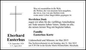Traueranzeige von Eberhard Eusterhus von Tageszeitung