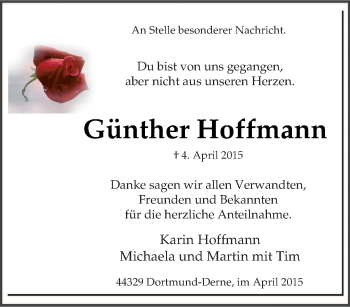 Traueranzeige von Günther Hoffmann von Tageszeitung