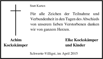 Traueranzeige von Achim Kockskämper von Tageszeitung