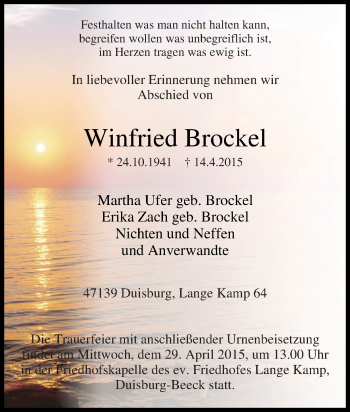 Traueranzeige von Winfried Brockel von Tageszeitung