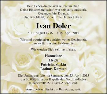 Traueranzeige von Ivan Doler von Tageszeitung