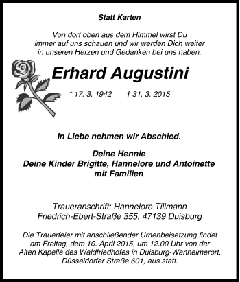 Traueranzeige von Erhard Augustini von Tageszeitung