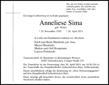 Traueranzeige von Anneliese Sima von Tageszeitung