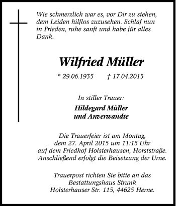 Traueranzeige von Wilfried Müller von Tageszeitung