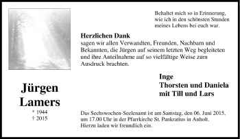 Traueranzeige von Jürgen Lamers von Tageszeitung