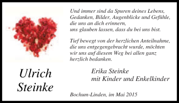 Traueranzeige von Ulrich Steinke von Tageszeitung