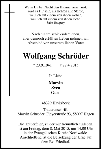 Traueranzeige von Wolfgang Schröder von Tageszeitung