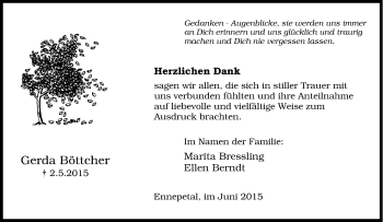 Traueranzeige von Gerda Böttcher von Tageszeitung