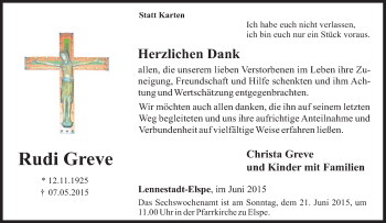 Traueranzeige von Rudi Greve von Tageszeitung