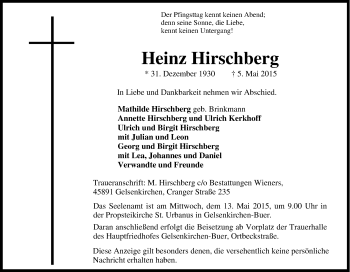 Traueranzeige von Heinz Hirschberg von Tageszeitung