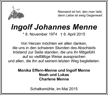 Traueranzeige von Ingolf Johannes Menne von Tageszeitung