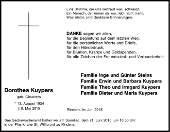 Traueranzeige von Dorothea  Kuypers von Tageszeitung