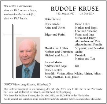 Traueranzeige von Rudolf Kruse von Tageszeitung