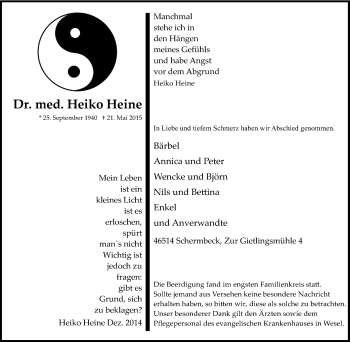 Traueranzeige von Heiko Heine von Tageszeitung