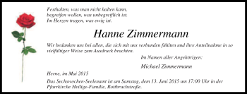 Traueranzeige von Johanna Zimmermann von Tageszeitung