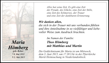 Traueranzeige von Maria Hömberg von Tageszeitung