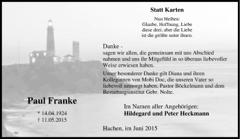 Traueranzeige von Paul Franke von Tageszeitung