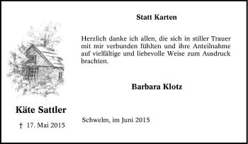 Traueranzeige von Käte Sattler von Tageszeitung