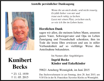 Traueranzeige von Kunibert Becks von Tageszeitung