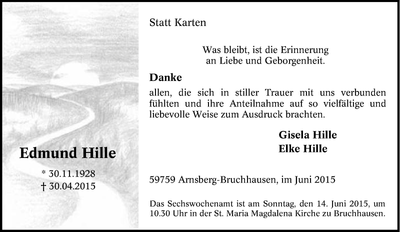  Traueranzeige für Edmund Hille vom 04.05.2015 aus Tageszeitung