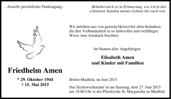 Traueranzeige von Friedhelm Amen von Tageszeitung