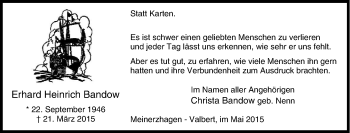 Traueranzeige von Erhard Heinrich Bandow von Tageszeitung