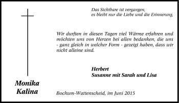 Traueranzeige von Monika Kalina von Tageszeitung