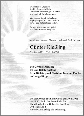 Traueranzeige von Günter Kießling von Tageszeitung