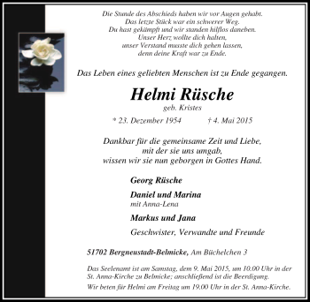 Traueranzeige von Helmi Rüsche von Tageszeitung