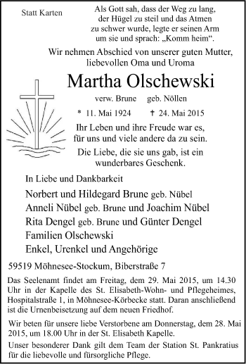 Traueranzeige von Martha Olschewski von Tageszeitung