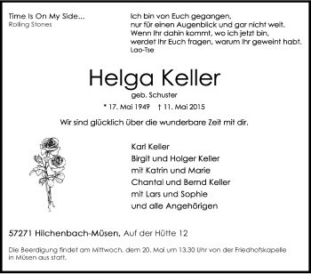 Traueranzeige von Helga Keller von Tageszeitung