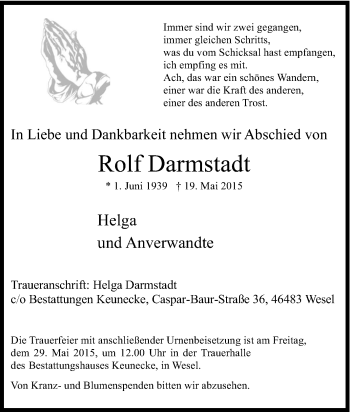 Traueranzeige von Rolf Darmstadt von Tageszeitung