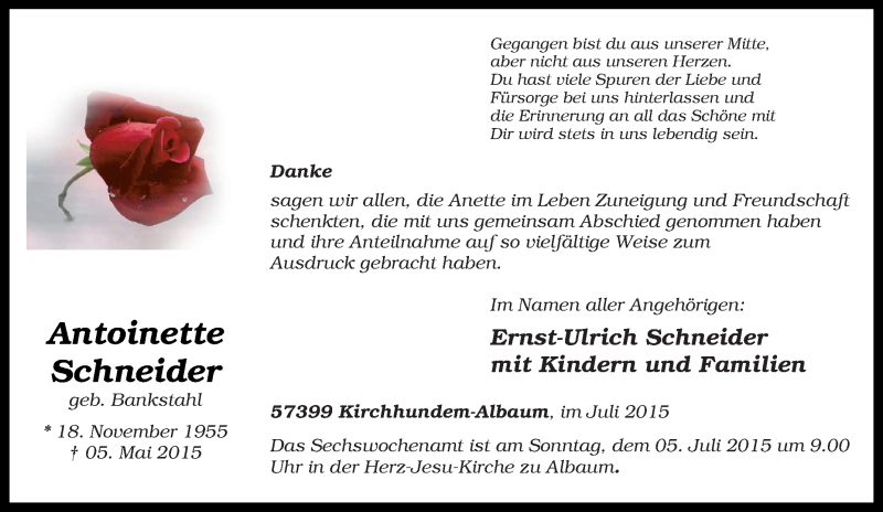 Traueranzeigen von Schneider TrauerinNRW.de