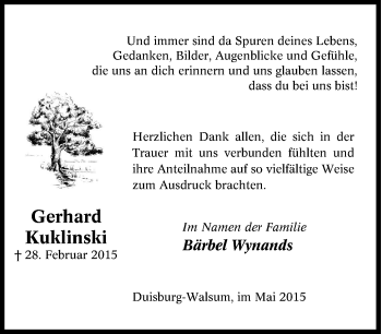 Traueranzeige von Gerhard Kuklinski von Tageszeitung