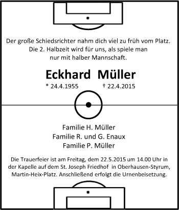 Traueranzeige von Eckhard Müller von Tageszeitung